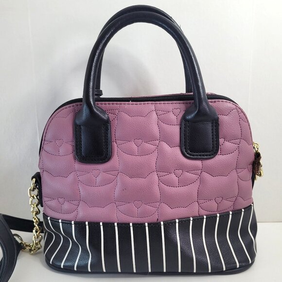 Luv Betsey by Betsey Johnson Cat Face Embossed Satchel Handbag – Pink & Black - Picture 2 of 5